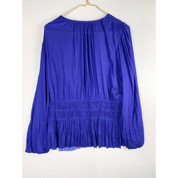 White House Black Market Petite XL Long-Sleeve Fitted Waist Blouse Blue V/neck - Picture 5 of 8